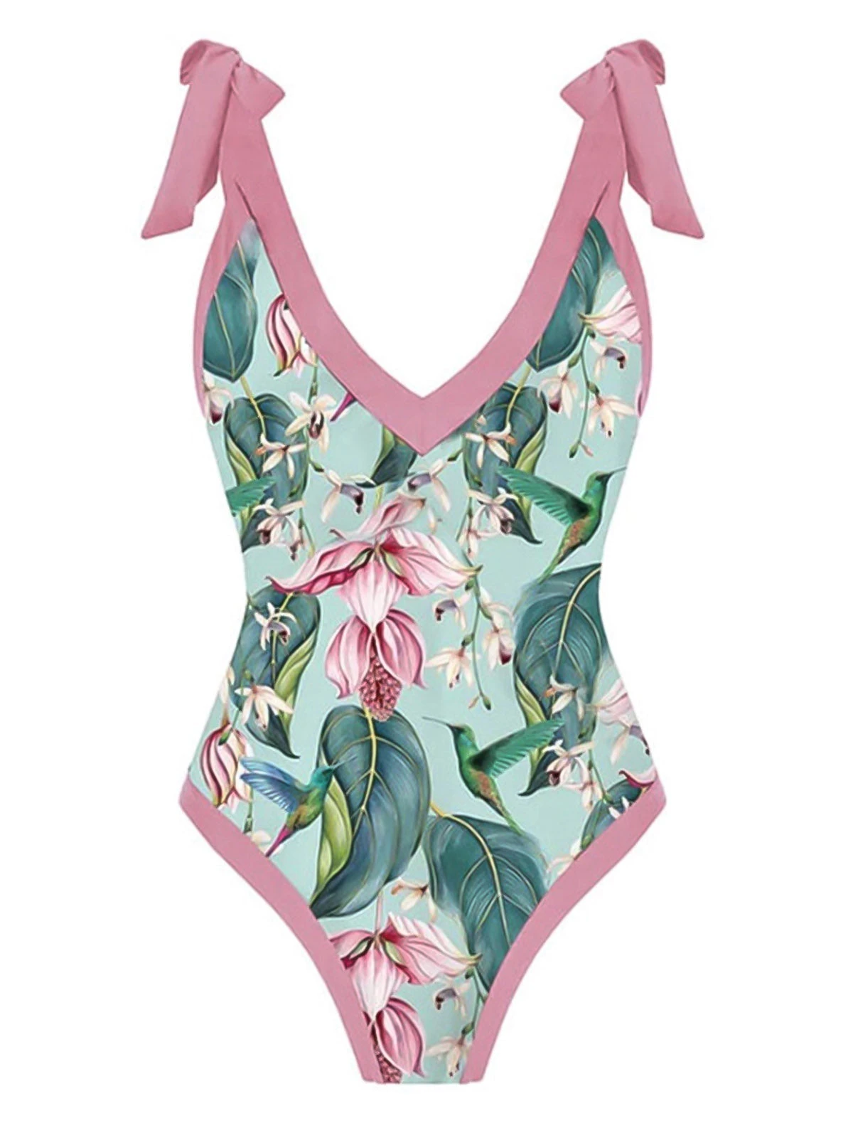1950s V-Neck Flowers Lacing Swimsuit 7 1950s V-Neck Flowers Lacing Swimsuit - Image 5