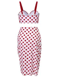 Red 1950s Polka Dot Pleated Swimsuit -Retro Pulse Shop SCX001270 3