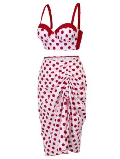 Red 1950s Polka Dot Pleated Swimsuit -Retro Pulse Shop SCX001270 4