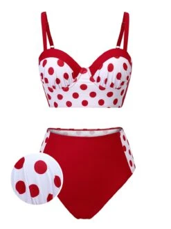 Red 1950s Polka Dot Pleated Swimsuit -Retro Pulse Shop SCX001270 9
