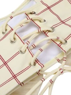 1950s Bowknot Plaid Mesh Patchwork Swimsuit -Retro Pulse Shop SCX001279 5