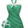 Green 1930s Stripe Off-Shoulder Halter Swimsuit -Retro Pulse Shop SCX001299 01