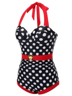 Black & Red 1950s Dots Halter Swimsuit -Retro Pulse Shop SCX001311 3