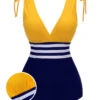 Yellow & Blue 1950s Striped Lace-Up Swimsuit -Retro Pulse Shop SCX001313 01