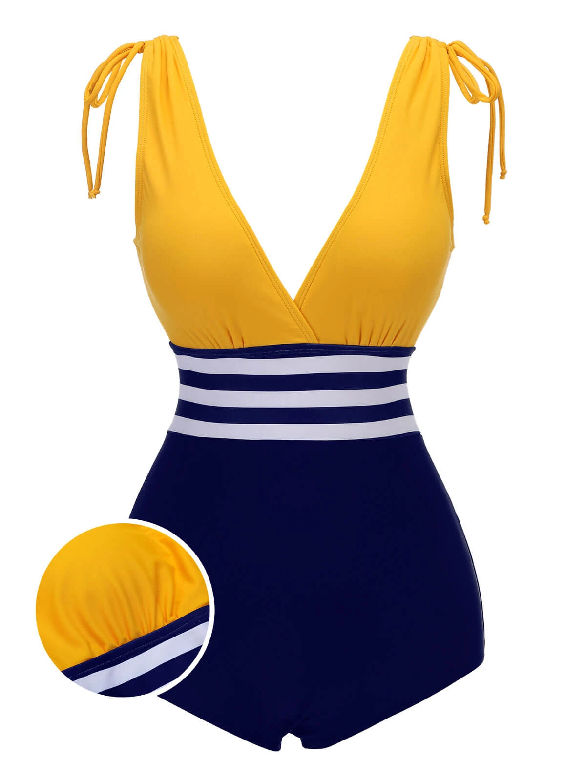 Yellow & Blue 1950s Striped Lace-Up Swimsuit 3 Yellow & Blue 1950s Striped Lace-Up Swimsuit