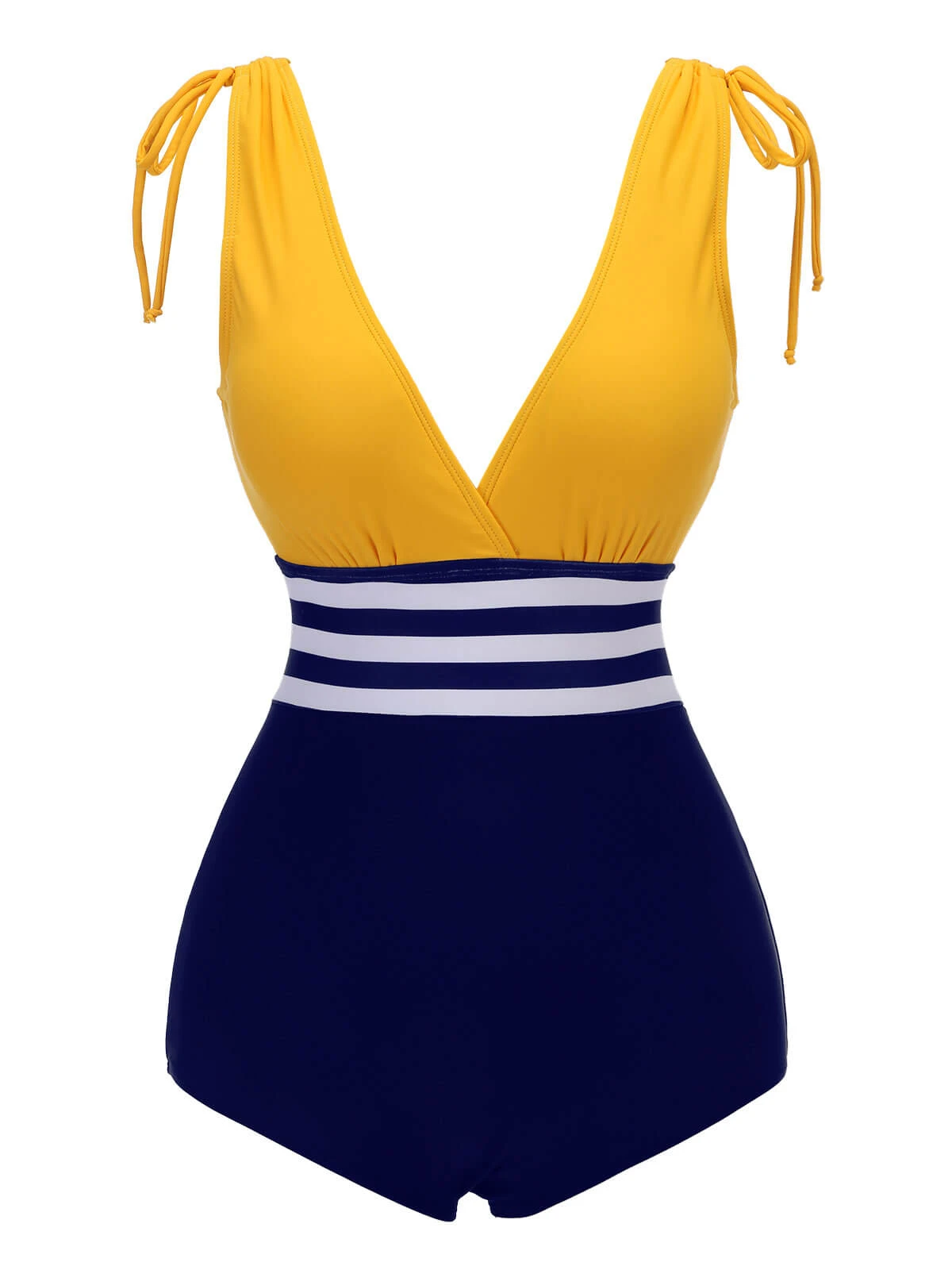 Yellow & Blue 1950s Striped Lace-Up Swimsuit 4 Yellow & Blue 1950s Striped Lace-Up Swimsuit - Image 2