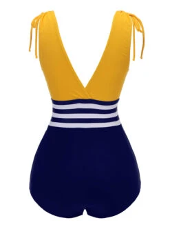 Yellow & Blue 1950s Striped Lace-Up Swimsuit 12 Yellow & Blue 1950s Striped Lace-Up Swimsuit -Retro Pulse Shop SCX001313 3