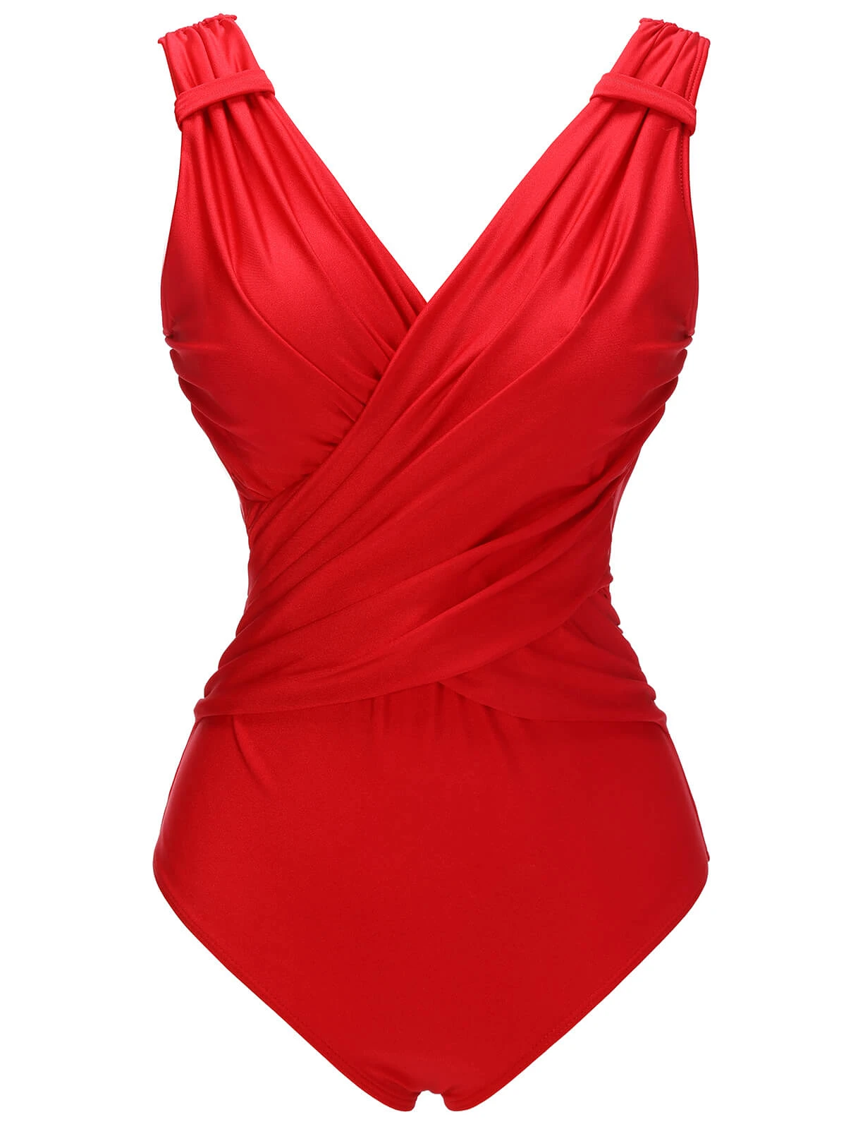 Red 1940s V-Neck Solid One-piece Swimsuit 4 Red 1940s V-Neck Solid One-piece Swimsuit - Image 2