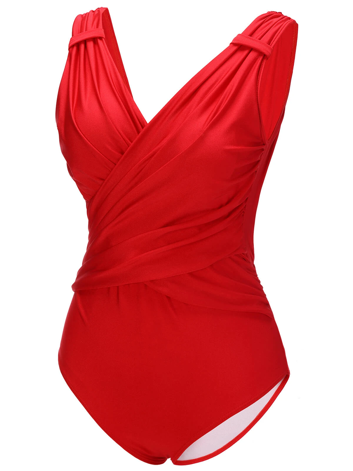 Red 1940s V-Neck Solid One-piece Swimsuit 5 Red 1940s V-Neck Solid One-piece Swimsuit - Image 3