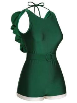 Green 1940s Sleeveless Backless Halter Swimsuit -Retro Pulse Shop SCX001341 2