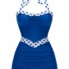 [Pre-Sale] Blue 1940s Halter Patchwork One-piece Swimsuit