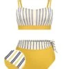 2PCS Yellow 1940s Striped Patchwork Swimsuit -Retro Pulse Shop SCX001383 01