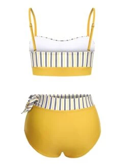 2PCS Yellow 1940s Striped Patchwork Swimsuit -Retro Pulse Shop SCX001383 2