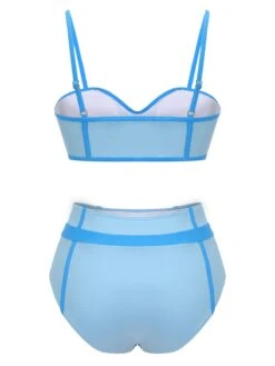 Blue 1950s Button Patchwork Swimsuit -Retro Pulse Shop SCX001400 3