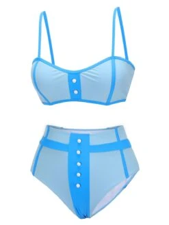 Blue 1950s Button Patchwork Swimsuit -Retro Pulse Shop SCX001400 4