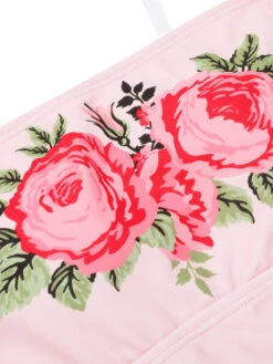 Pink 1940s Rose Strap One-piece Swimsuit -Retro Pulse Shop SCX001408 4