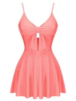 Pink 1940s Bow Strap One-piece Swimsuit -Retro Pulse Shop SCX001409 1