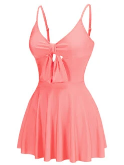 Pink 1940s Bow Strap One-piece Swimsuit -Retro Pulse Shop SCX001409 2
