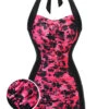Black & Pink 1950s Floral Halter Swimsuit 2 Black & Pink 1950s Floral Halter Swimsuit -Retro Pulse Shop SCX001422 01
