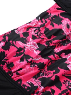Black & Pink 1950s Floral Halter Swimsuit -Retro Pulse Shop SCX001422 4