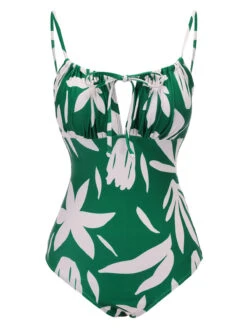 1960s Green Leaf Sleeveless Camisole Strap Swimsuit 14 1960s Green Leaf Sleeveless Camisole Strap Swimsuit -Retro Pulse Shop SCX001428 1