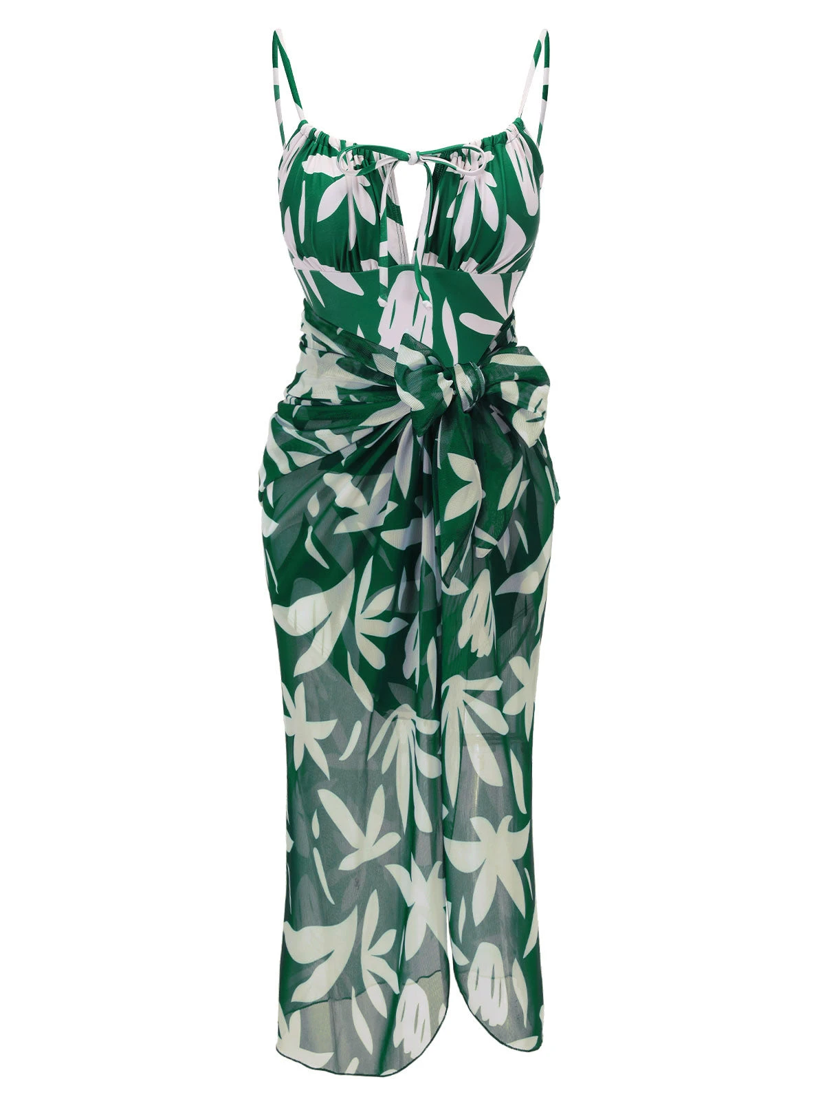 1960s Green Leaf Sleeveless Camisole Strap Swimsuit 4 1960s Green Leaf Sleeveless Camisole Strap Swimsuit - Image 2