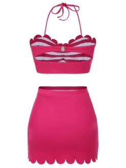 Rose Pink 1960s Stripes Halter Bikini Set -Retro Pulse Shop SCX001431 BRR 2