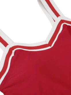 Red 1940s Solid Patchwork V-Neck Swimsuit -Retro Pulse Shop SCX001436 6