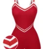 Red 1940s Solid Patchwork V-Neck Swimsuit