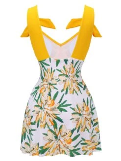 Yellow 1940s Floral Patchwork One-Piece Swimsuit -Retro Pulse Shop SCX001439 3 compressed