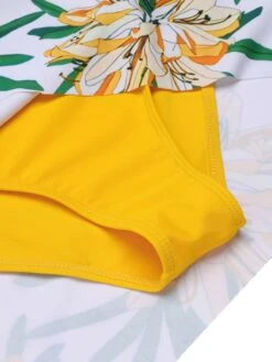 Yellow 1940s Floral Patchwork One-Piece Swimsuit -Retro Pulse Shop SCX001439 5 compressed