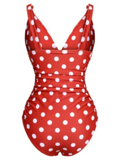 Red 1930s Polka Dot V-Neck Swimsuit -Retro Pulse Shop SCX001460 3