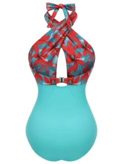 1950s Bow Tie Floral Cross Straps Swimsuit 12 1950s Bow Tie Floral Cross Straps Swimsuit -Retro Pulse Shop SCX001476 3