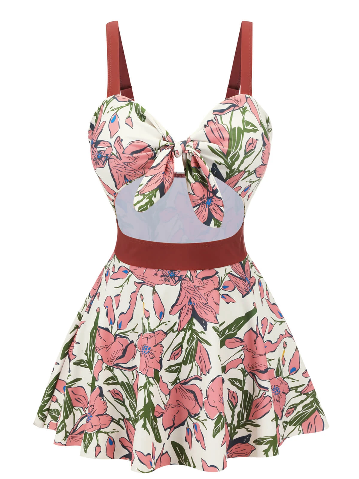 Pink 1940s Floral Strap One-Piece Swimsuit 4 Pink 1940s Floral Strap One-Piece Swimsuit - Image 2