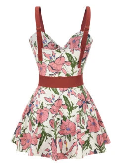 Pink 1940s Floral Strap One-Piece Swimsuit 12 Pink 1940s Floral Strap One-Piece Swimsuit -Retro Pulse Shop SCX001478 2