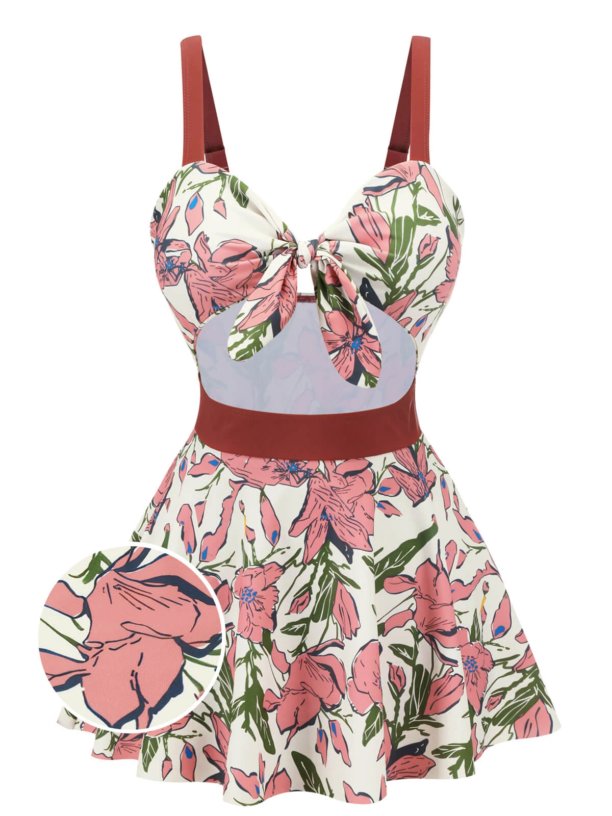 Pink 1940s Floral Strap One-Piece Swimsuit 3 Pink 1940s Floral Strap One-Piece Swimsuit