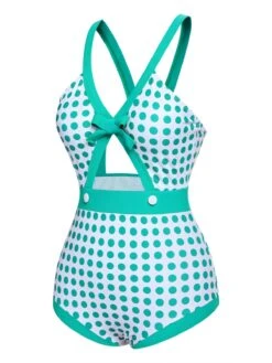 Green 1940s Polka Dot Bowknot One-Piece Swimsuit -Retro Pulse Shop SCX001481 2 compressed