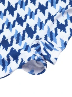 Blue 1940s Houndstooth Bow Halter Swimsuit -Retro Pulse Shop SCX001492 5