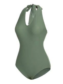 Green 1940s Floral Halter One-Piece Swimsuit -Retro Pulse Shop SCX001503 2 compressed