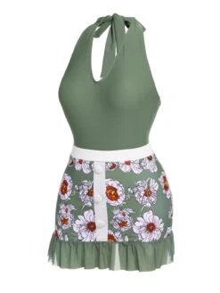 Green 1940s Floral Halter One-Piece Swimsuit -Retro Pulse Shop SCX001503 5 compressed