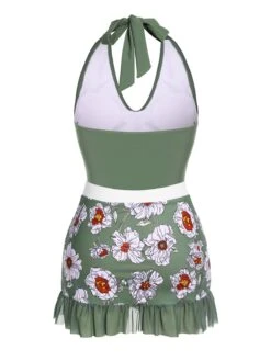 Green 1940s Floral Halter One-Piece Swimsuit -Retro Pulse Shop SCX001503 6 compressed