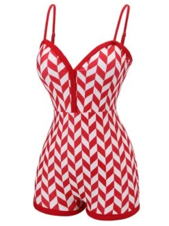 Red 1950s Diamond Plaid Heart Collar Swimsuit -Retro Pulse Shop SCX001506 2