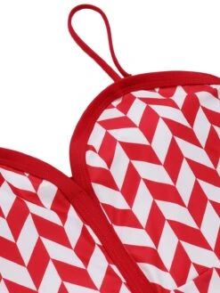 Red 1950s Diamond Plaid Heart Collar Swimsuit -Retro Pulse Shop SCX001506 4