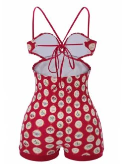 Red 1950s Strap Floral One-piece Swimsuit -Retro Pulse Shop SCX001507 2