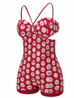 Red 1950s Strap Floral One-piece Swimsuit -Retro Pulse Shop SCX001507 3