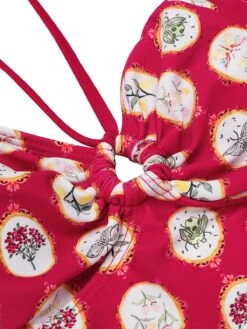 Red 1950s Strap Floral One-piece Swimsuit -Retro Pulse Shop SCX001507 5