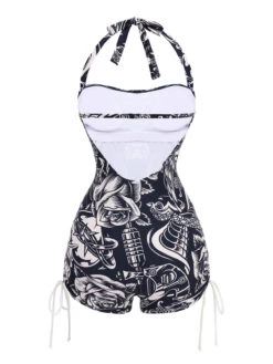 1940s Dark Comics Halter Swimsuit -Retro Pulse Shop SCX001565 3