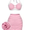 Pink 1940s Patchwork Lace-Up Halter Swimsuit -Retro Pulse Shop SCX001569 1 compressed
