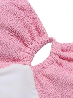 Pink 1940s Patchwork Lace-Up Halter Swimsuit -Retro Pulse Shop SCX001569 5 compressed