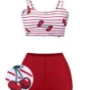 Red 1950s Striped Cherry Strap Swimsuit -Retro Pulse Shop SCX001597 01